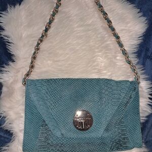 Elliott Lucca Teal Snake Print Shoulder Bag